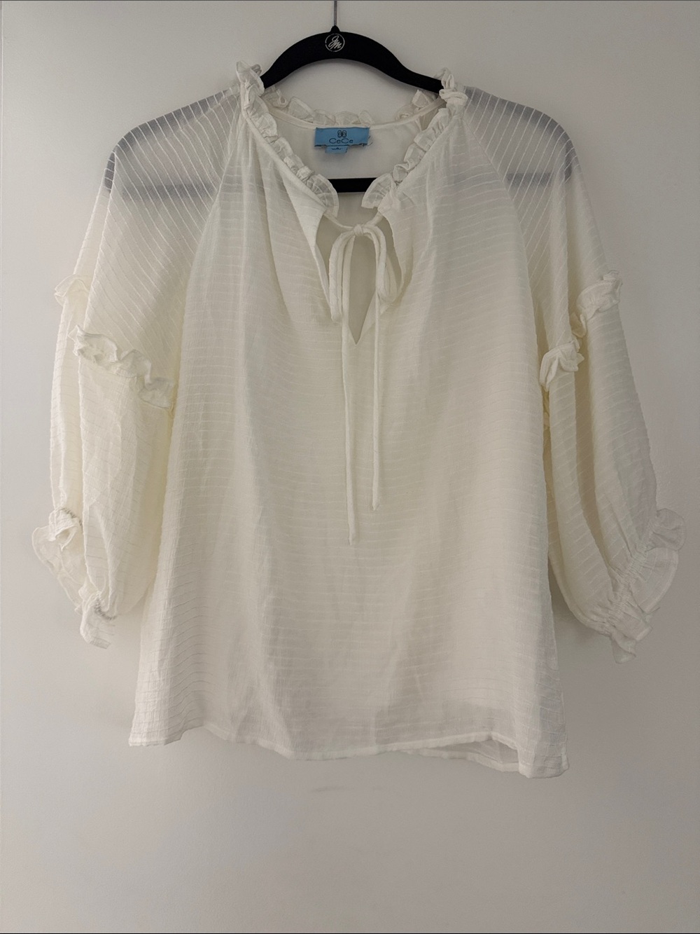 CeCe Ivory Tie-Front Peasant Blouse boho